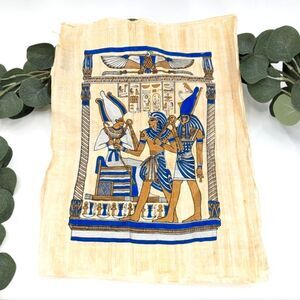 Egyptian Hand Painted Papyrus Paper Painting Blue Gold